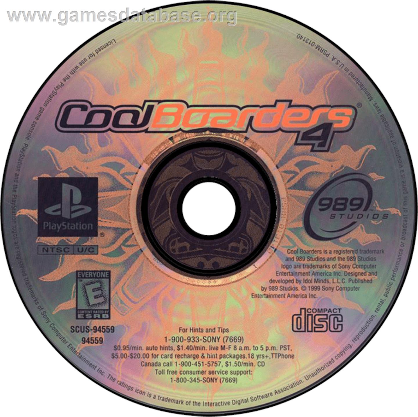 Cool Boarders 4 - Sony Playstation - Artwork - Disc