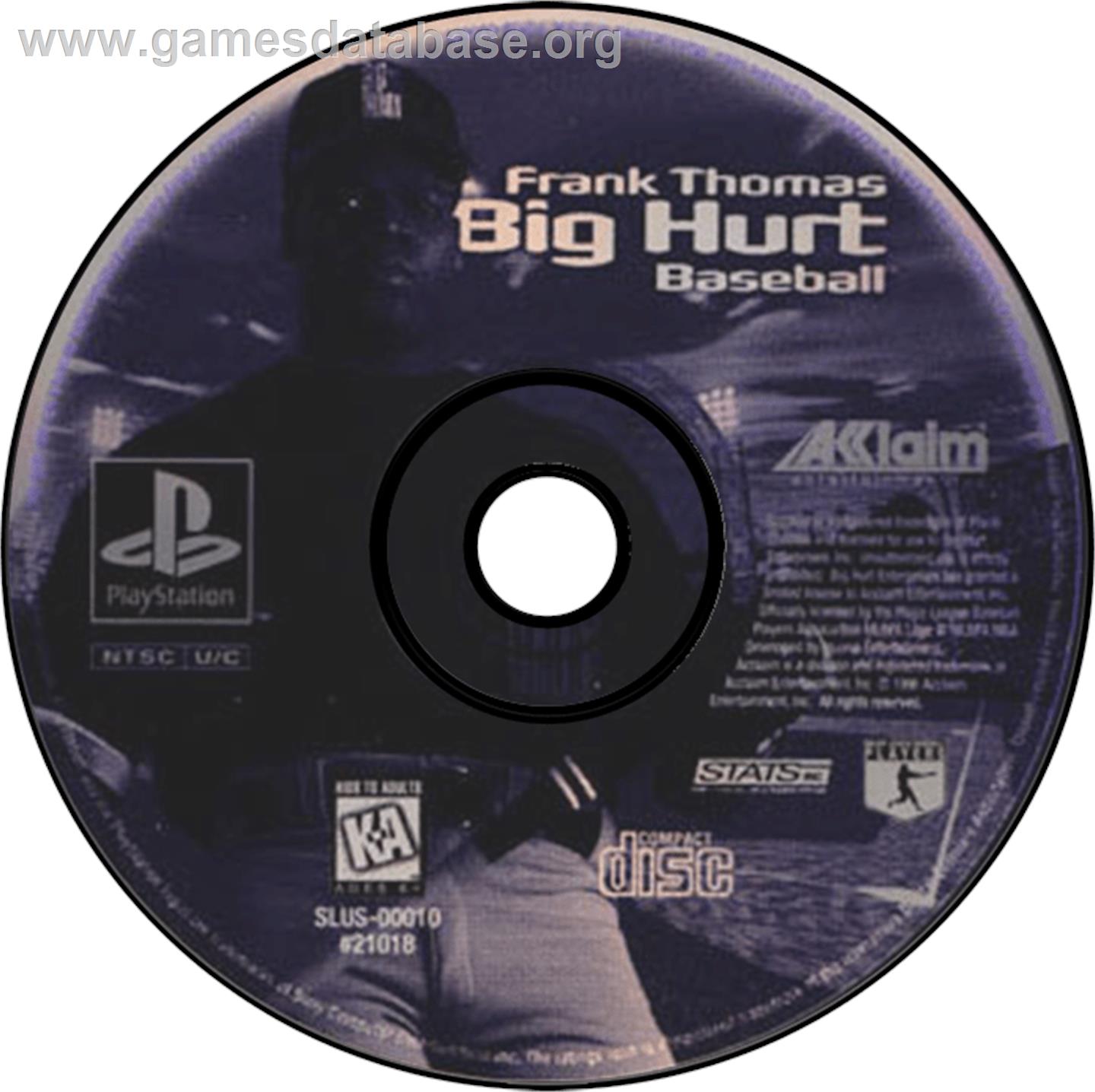 Frank Thomas Big Hurt Baseball - Sony Playstation - Artwork - Disc