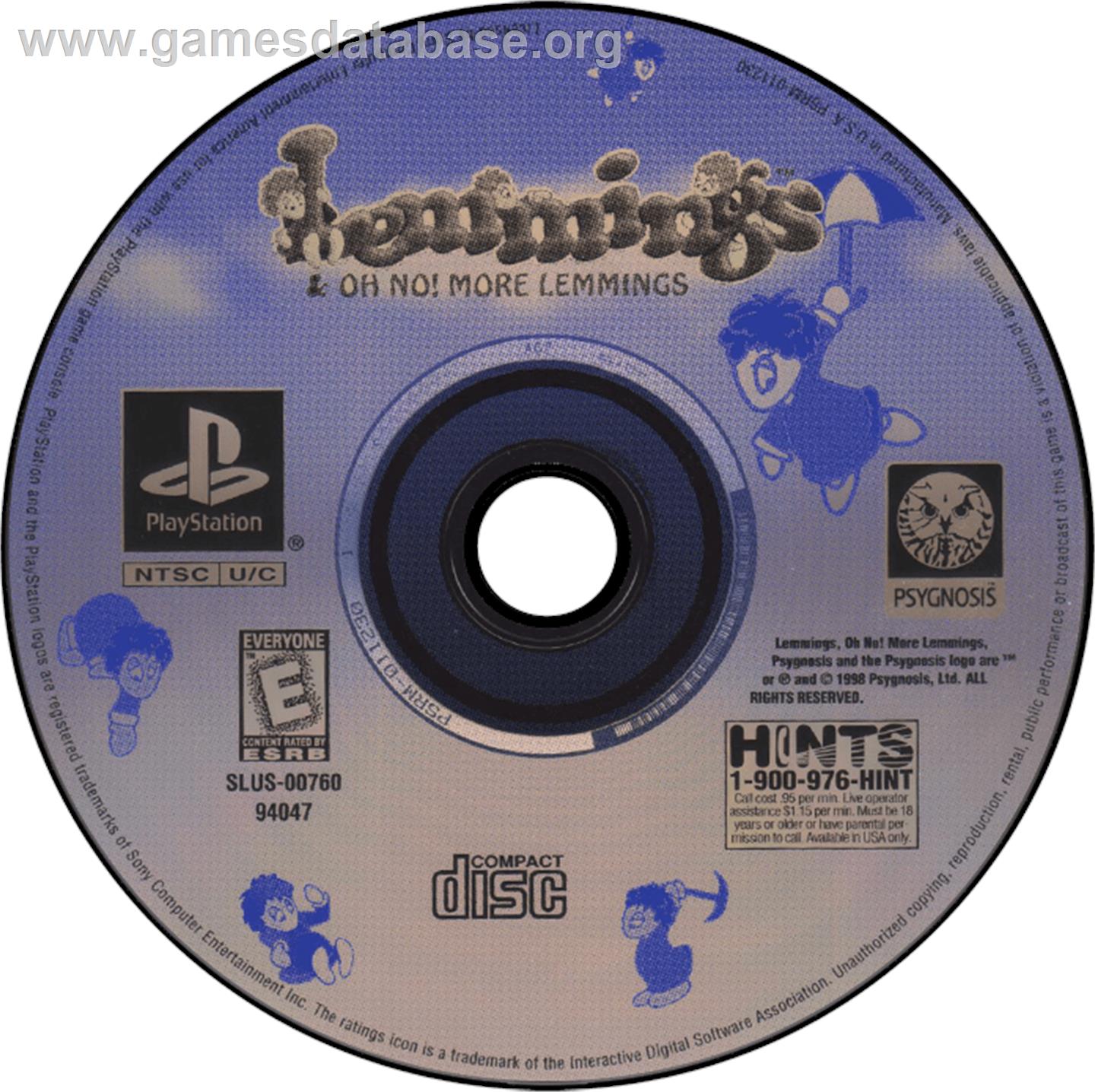 Lemmings & Oh No! More Lemmings - Sony Playstation - Artwork - Disc