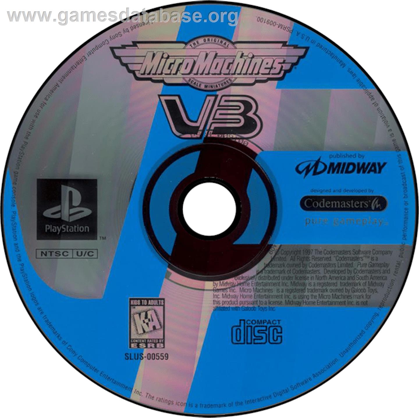 Micro Machines V3 - Sony Playstation - Artwork - Disc