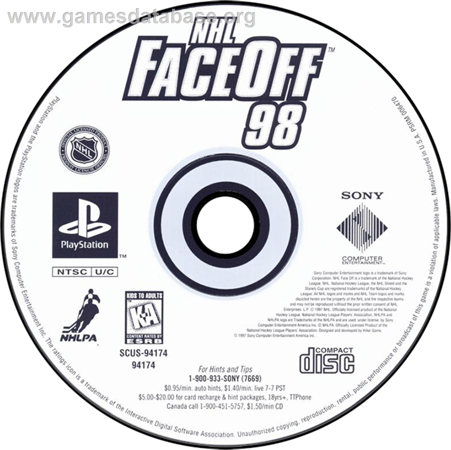 NHL FaceOff '98 - Sony Playstation - Artwork - Disc