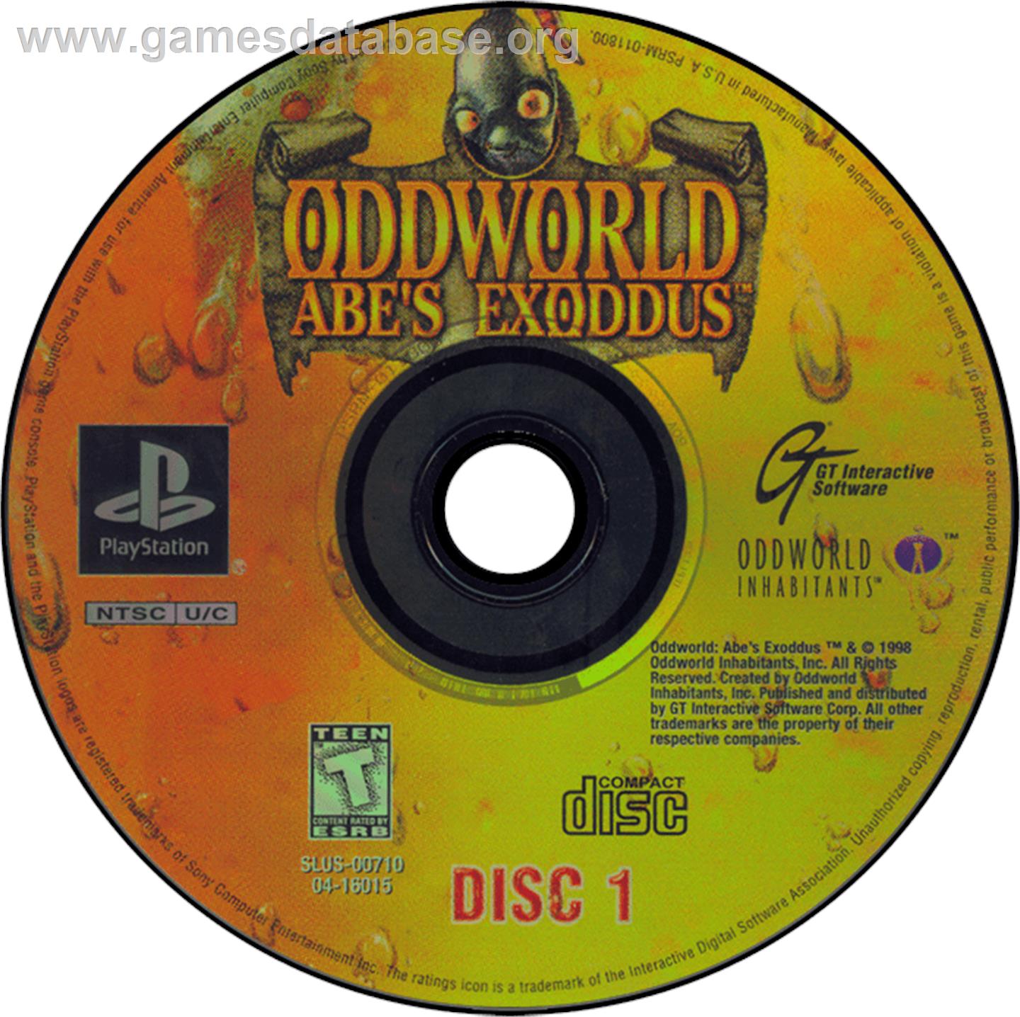 Oddworld: Abe's Exoddus - Sony Playstation - Artwork - Disc