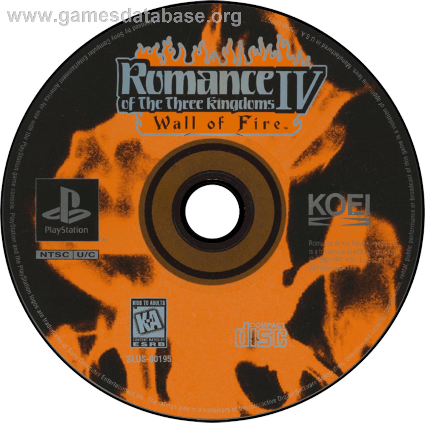 Romance of the Three Kingdoms IV: Wall of Fire - Sony Playstation - Artwork - Disc