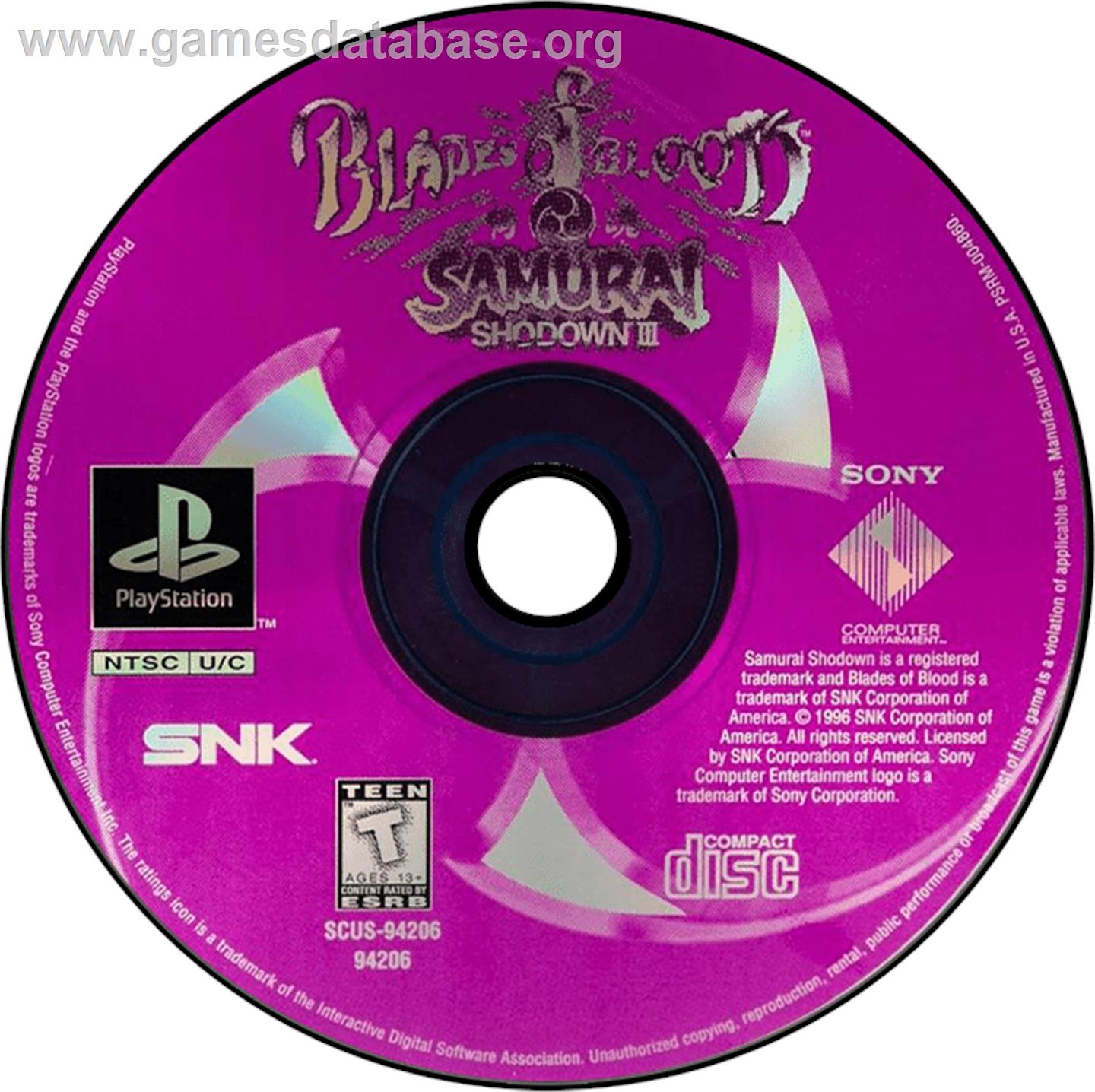 Samurai Shodown III: Blades of Blood - Sony Playstation - Artwork - Disc