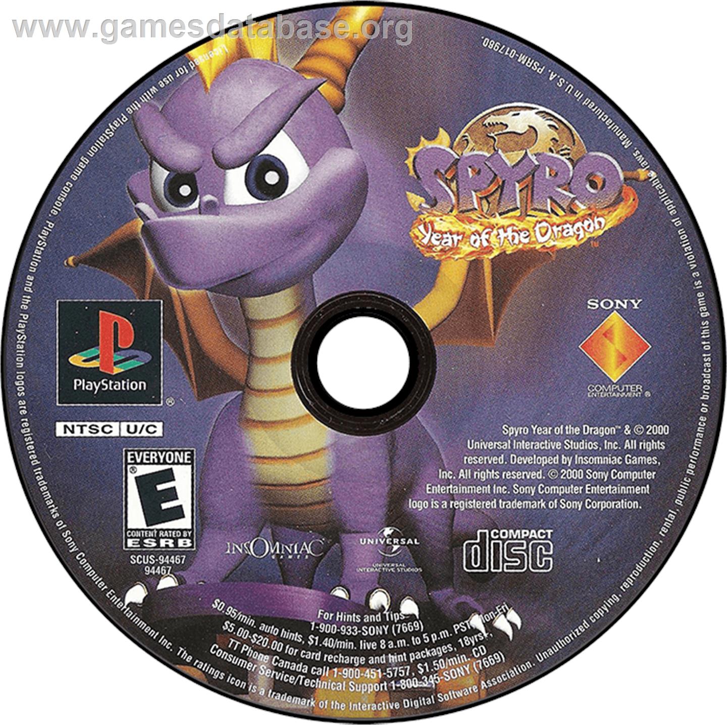 Spyro: Year of the Dragon - Sony Playstation - Artwork - Disc