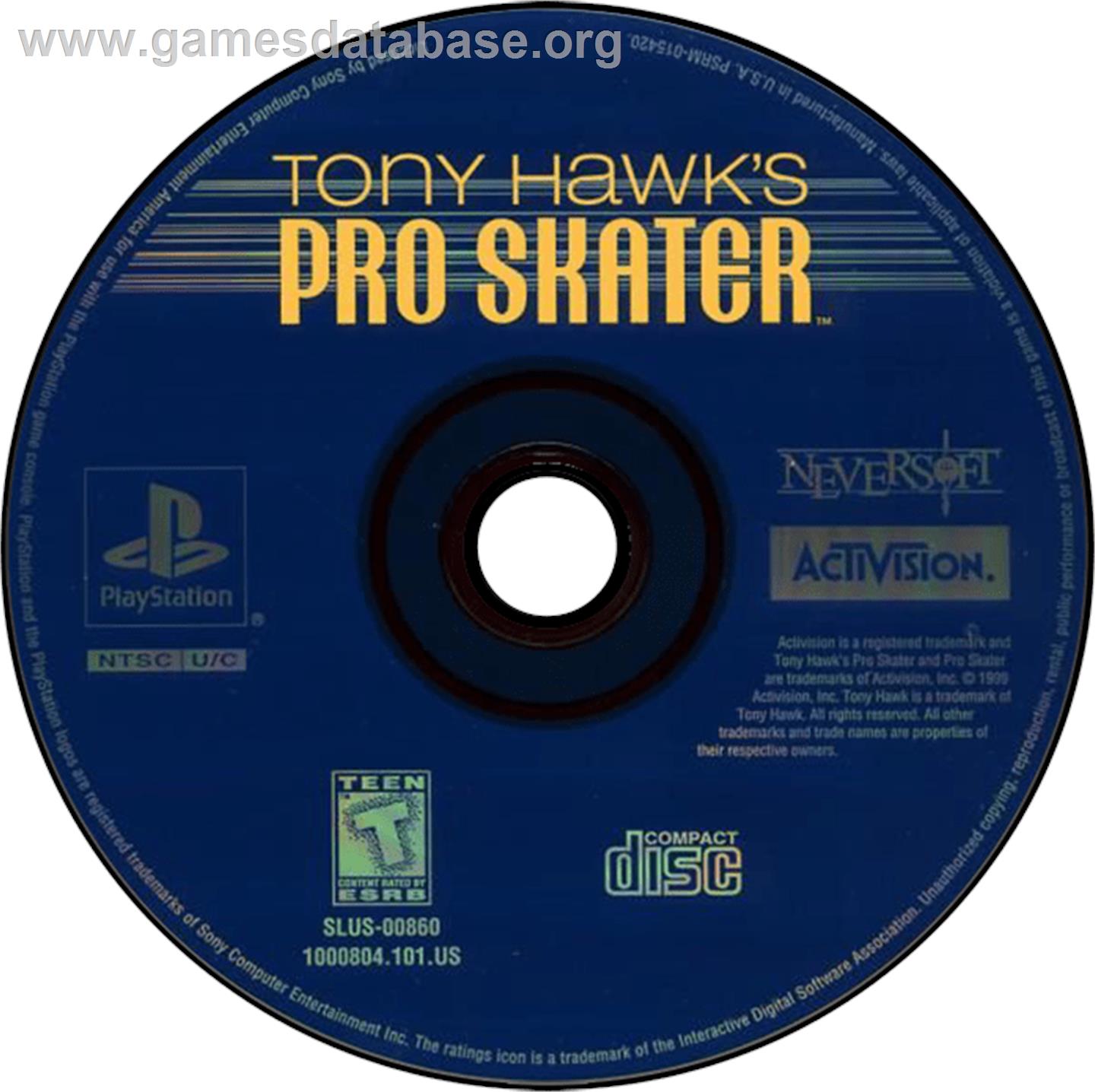Tony Hawk's Pro Skater - Sony Playstation - Artwork - Disc