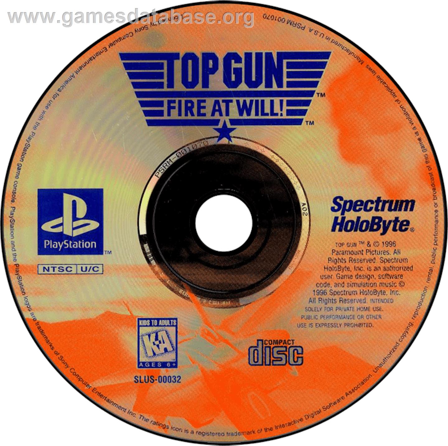 Top Gun: Fire at Will - Sony Playstation - Artwork - Disc