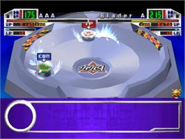 In game image of Beyblade on the Sony Playstation.