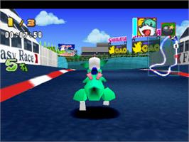 In game image of Bomberman Fantasy Race on the Sony Playstation.