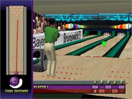 In game image of Brunswick Circuit Pro Bowling on the Sony Playstation.