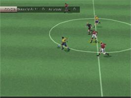 In game image of FIFA 99 on the Sony Playstation.