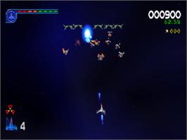 In game image of Galaga: Destination Earth on the Sony Playstation.