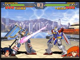In game image of Gundam Battle Assault 2 on the Sony Playstation.