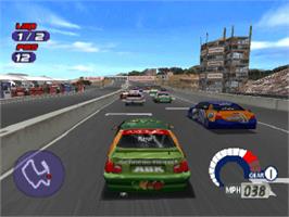 In game image of Jarrett and Labonte Stock Car Racing on the Sony Playstation.