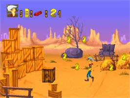 In game image of Lucky Luke: On the Dalton's Trail on the Sony Playstation.
