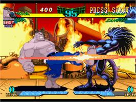 In game image of Marvel Super Heroes Vs. Street Fighter on the Sony Playstation.