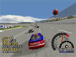 In game image of NASCAR 2000 on the Sony Playstation.