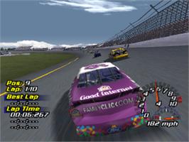 In game image of NASCAR 2001 on the Sony Playstation.