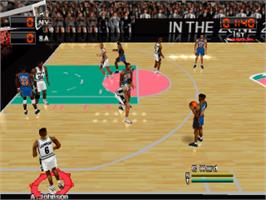 In game image of NBA in the Zone 2000 on the Sony Playstation.
