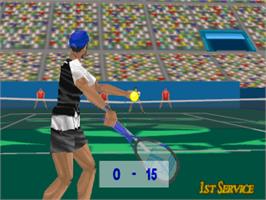 In game image of Power Serve 3D Tennis on the Sony Playstation.