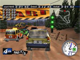 In game image of Rally Cross 2 on the Sony Playstation.