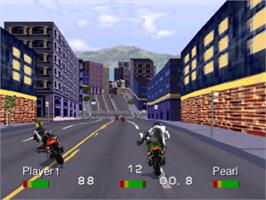 In game image of Road Rash on the Sony Playstation.