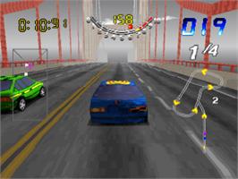 In game image of San Francisco Rush: Extreme Racing on the Sony Playstation.