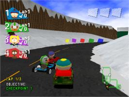 In game image of South Park Rally on the Sony Playstation.