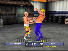 In game image of WCW Backstage Assault on the Sony Playstation.