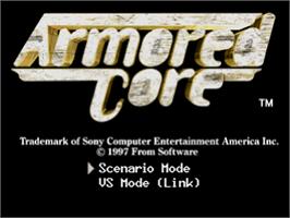 Title screen of Armored Core: Master of Arena on the Sony Playstation.