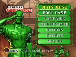 Title screen of Army Men: Sarge's Heroes on the Sony Playstation.