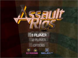 Title screen of Assault Rigs on the Sony Playstation.