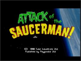 Title screen of Attack of the Saucerman on the Sony Playstation.