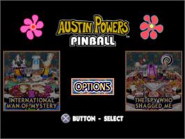 Title screen of Austin Powers Pinball on the Sony Playstation.