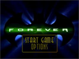 Title screen of Batman Forever: The Arcade Game on the Sony Playstation.