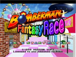 Title screen of Bomberman Fantasy Race on the Sony Playstation.