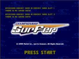 Title screen of Championship Surfer on the Sony Playstation.
