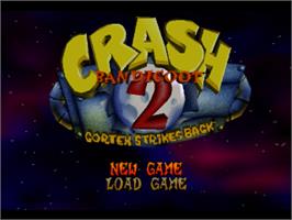 Title screen of Crash Bandicoot 2: Cortex Strikes Back on the Sony Playstation.