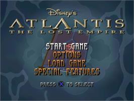 Title screen of Disney's Atlantis: The Lost Empire on the Sony Playstation.