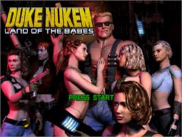 Title screen of Duke Nukem: Land of the Babes on the Sony Playstation.