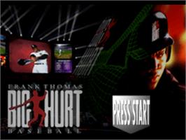 Title screen of Frank Thomas Big Hurt Baseball on the Sony Playstation.