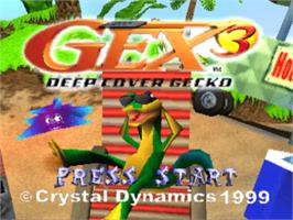 Title screen of Gex 3: Deep Cover Gecko on the Sony Playstation.