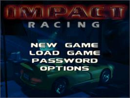 Title screen of Impact Racing on the Sony Playstation.