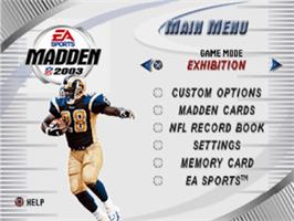 Title screen of Madden NFL 2003 on the Sony Playstation.