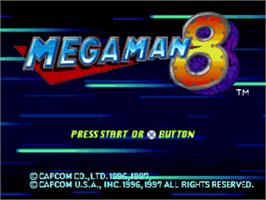 Title screen of Mega Man 8: Anniversary Edition on the Sony Playstation.