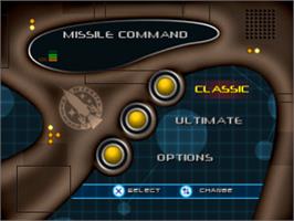 Title screen of Missile Command on the Sony Playstation.
