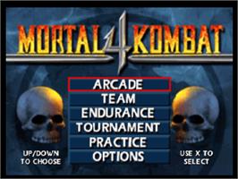 Title screen of Mortal Kombat 4 on the Sony Playstation.