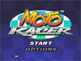 Title screen of Moto Racer on the Sony Playstation.