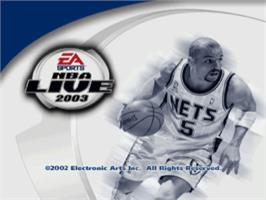 Title screen of NBA Live 2003 on the Sony Playstation.