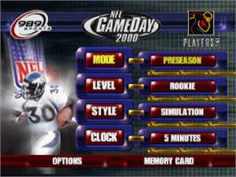 Title screen of NFL GameDay 2000 on the Sony Playstation.